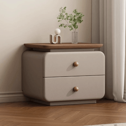 Minimalist Italian‑Style Upholstered Solid Wood Nightstand，2‑Drawer Bedside Cabinet - FCHF CITY