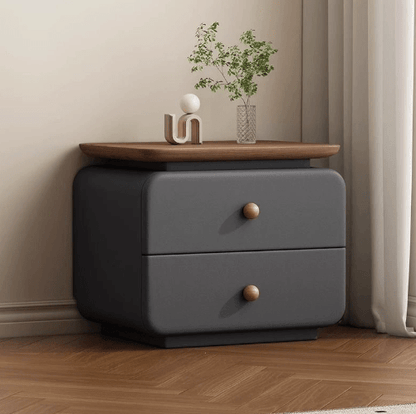 Minimalist Italian‑Style Upholstered Solid Wood Nightstand，2‑Drawer Bedside Cabinet - FCHF CITY