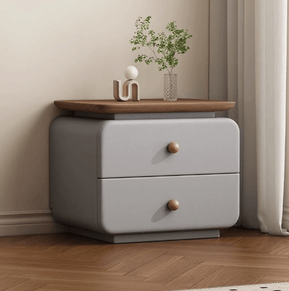 Minimalist Italian‑Style Upholstered Solid Wood Nightstand，2‑Drawer Bedside Cabinet - FCHF CITY