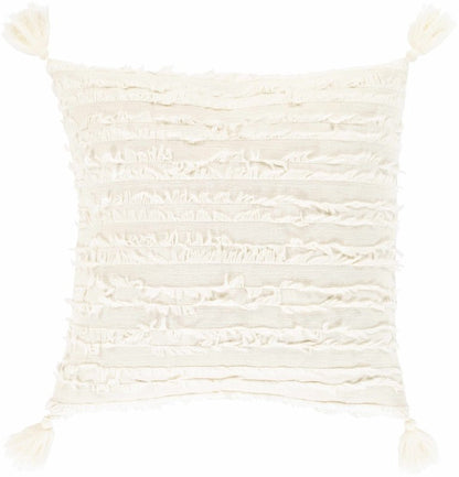 Odon Textured Ivory Tassel Square Pillow - FCHF CITY