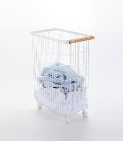 Rolling Wire Basket (24&quot; H) - Steel + Wood - FCHF CITY