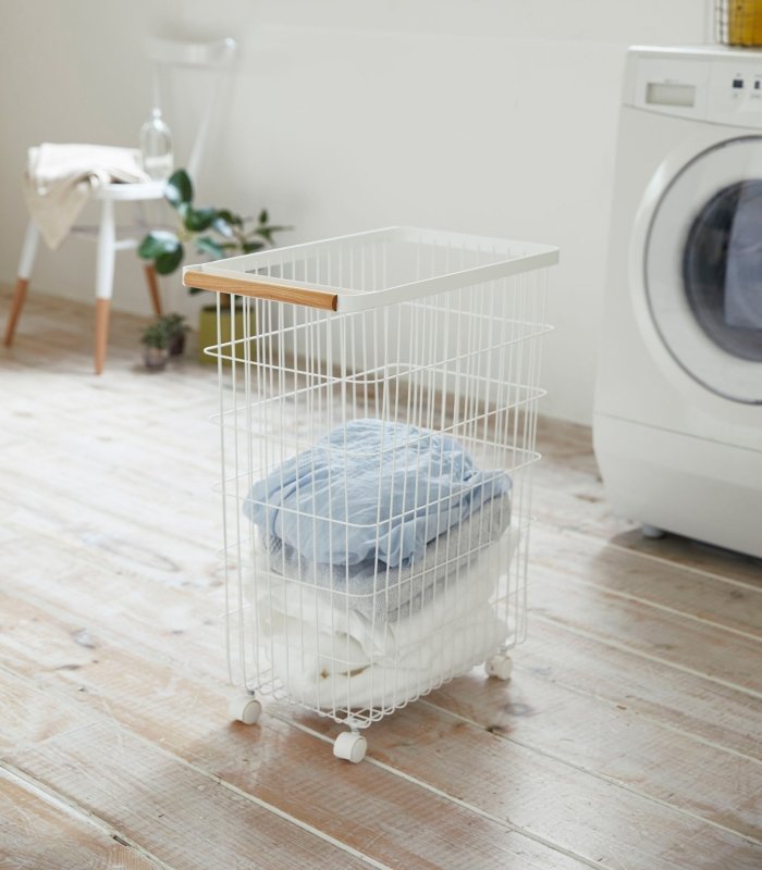 Rolling Wire Basket (24&quot; H) - Steel + Wood - FCHF CITY
