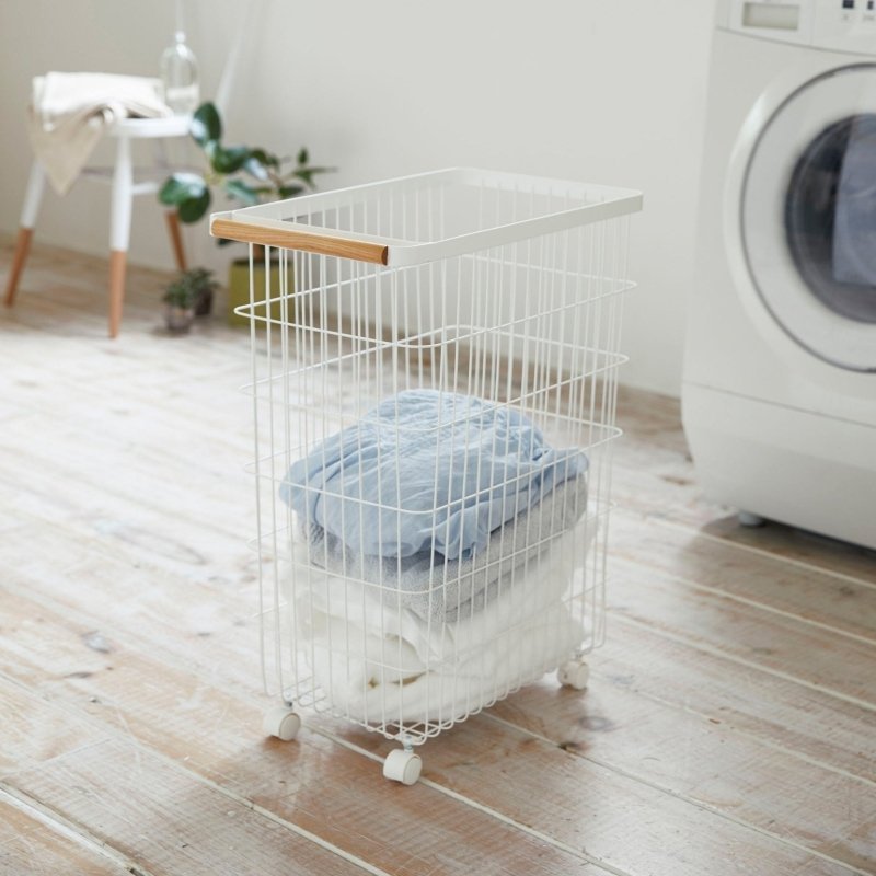 Rolling Wire Basket (24&quot; H) - Steel + Wood - FCHF CITY