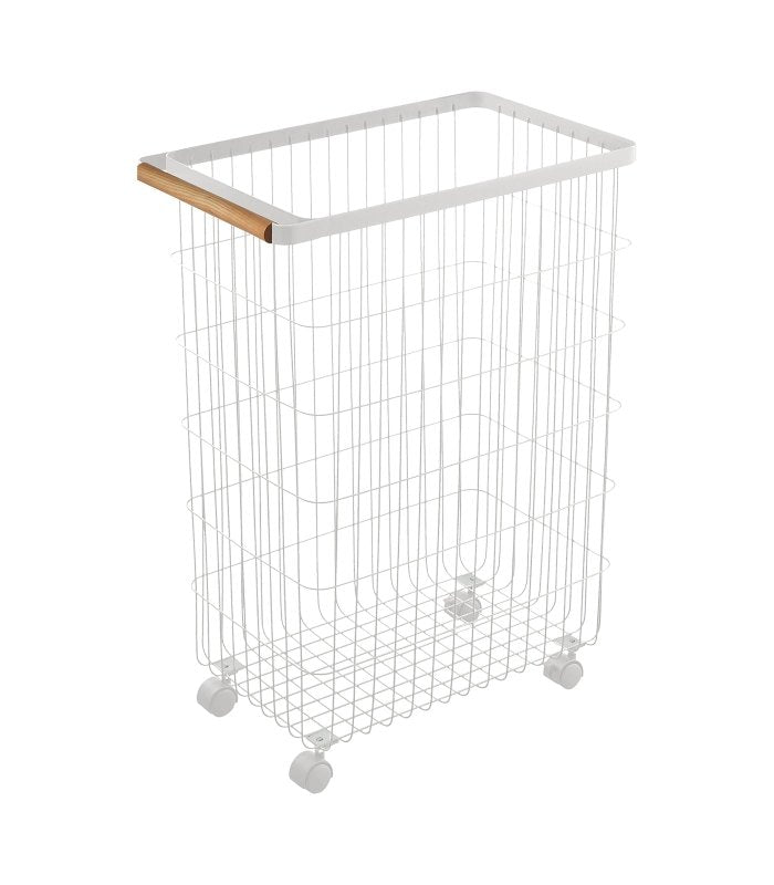 Rolling Wire Basket (24&quot; H) - Steel + Wood - FCHF CITY