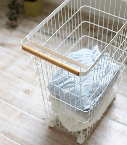 Rolling Wire Basket (24&quot; H) - Steel + Wood - FCHF CITY