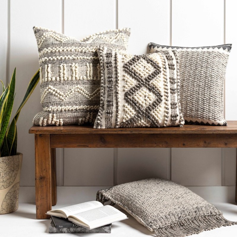 Sagamore Cream Trellis Wool&amp;Cotton Throw Pillow - FCHF CITY