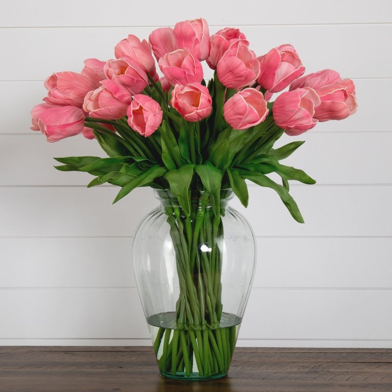 Signature Collection 24” Tulip Artificial Arrangement in Glass Vase - FCHF CITY