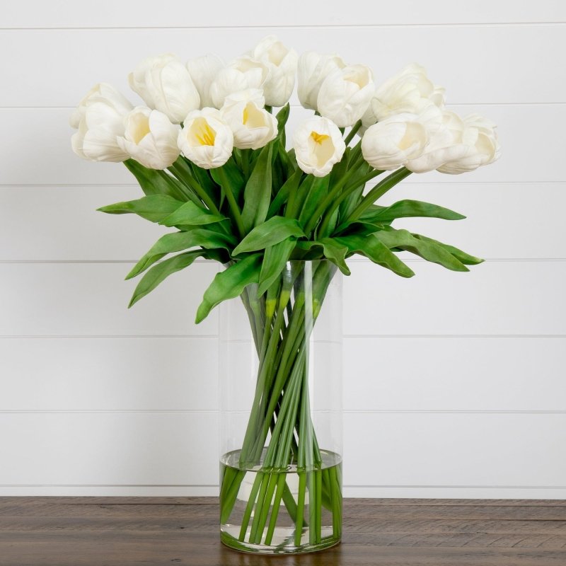 Signature Collection 26” Giant Tulip Artificial Arrangement in Glass Vase - FCHF CITY