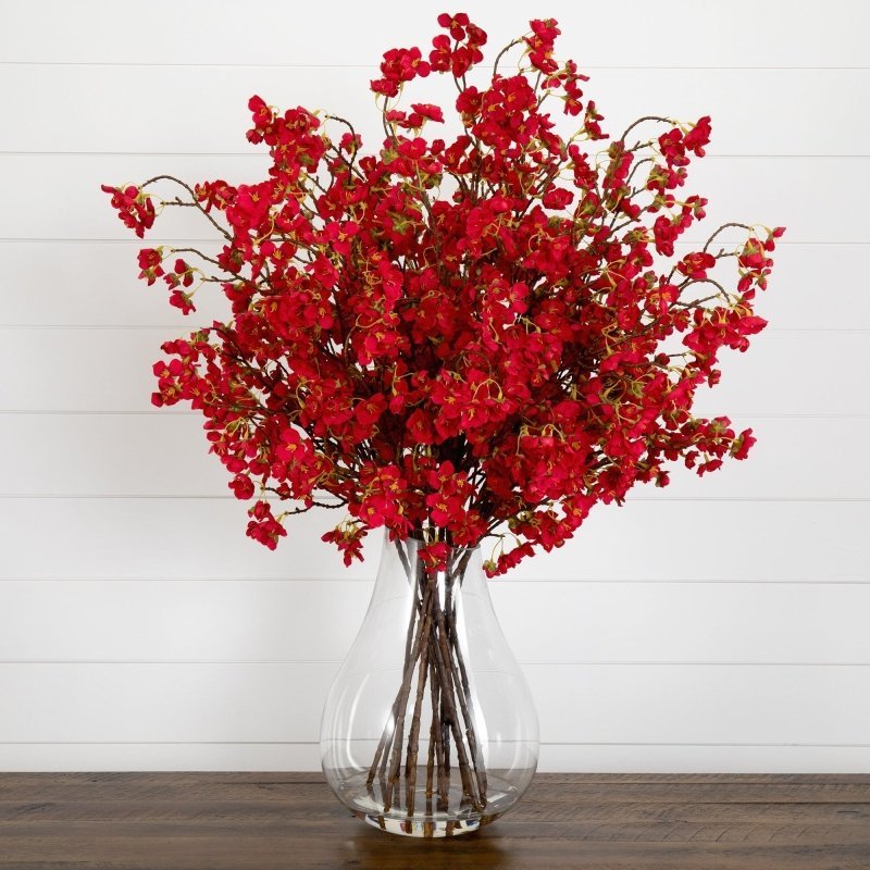 Signature Collection 27” Giant Cherry Blossom Artificial Arrangement in Glass Vase - FCHF CITY
