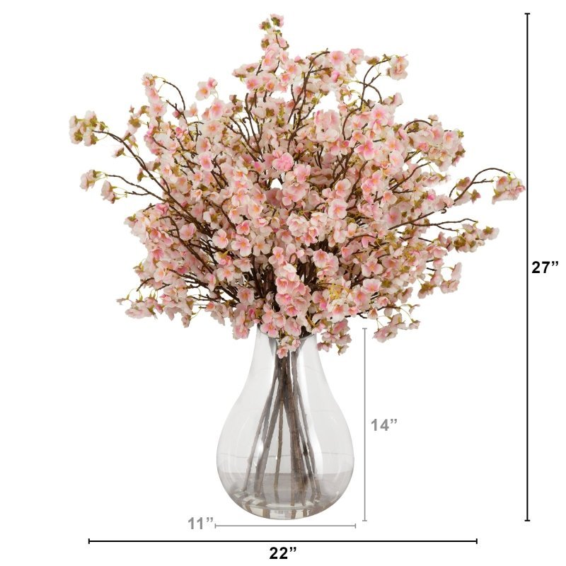 Signature Collection 27” Giant Cherry Blossom Artificial Arrangement in Glass Vase - FCHF CITY