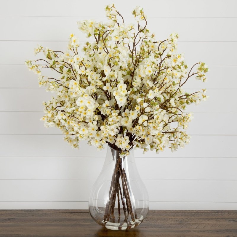 Signature Collection 27” Giant Cherry Blossom Artificial Arrangement in Glass Vase - FCHF CITY