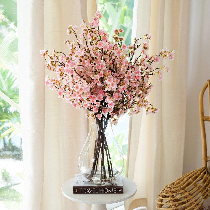 Signature Collection 27” Giant Cherry Blossom Artificial Arrangement in Glass Vase - FCHF CITY