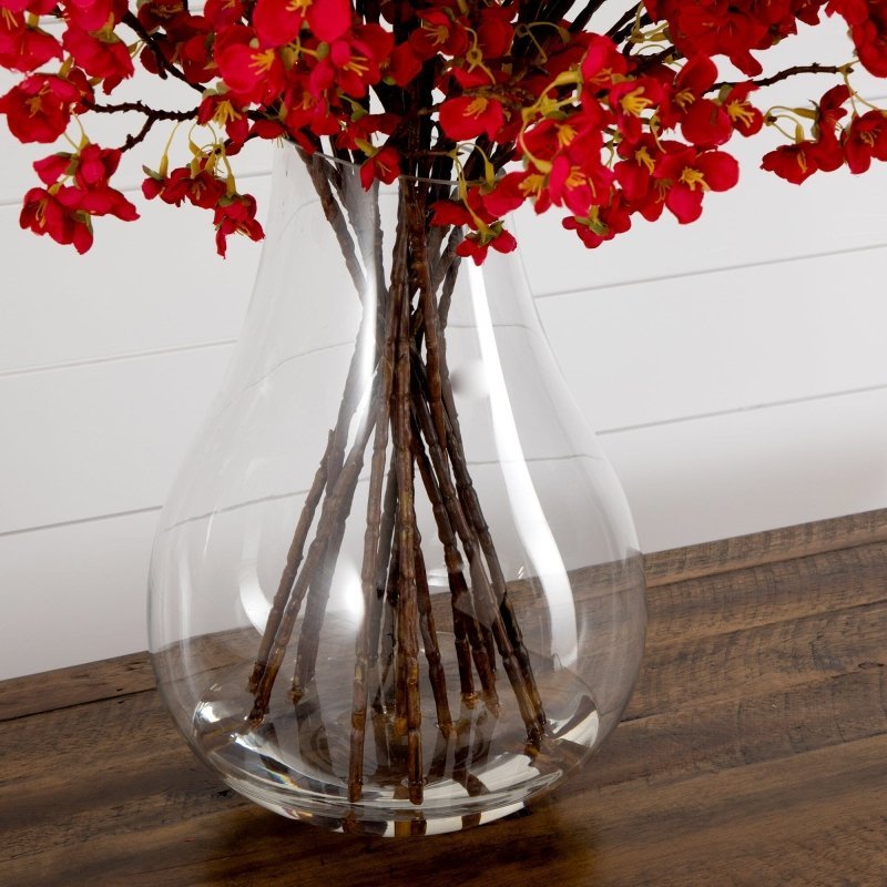 Signature Collection 27” Giant Cherry Blossom Artificial Arrangement in Glass Vase - FCHF CITY