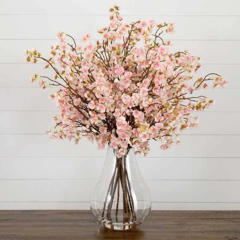 Signature Collection 27” Giant Cherry Blossom Artificial Arrangement in Glass Vase - FCHF CITY