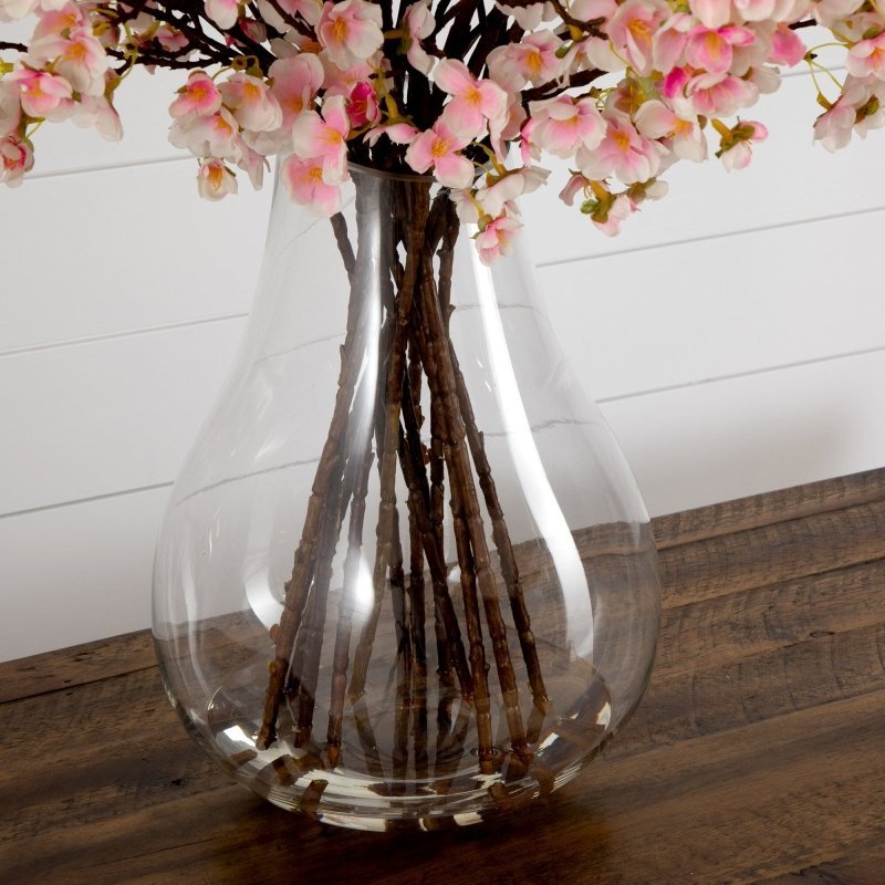 Signature Collection 27” Giant Cherry Blossom Artificial Arrangement in Glass Vase - FCHF CITY