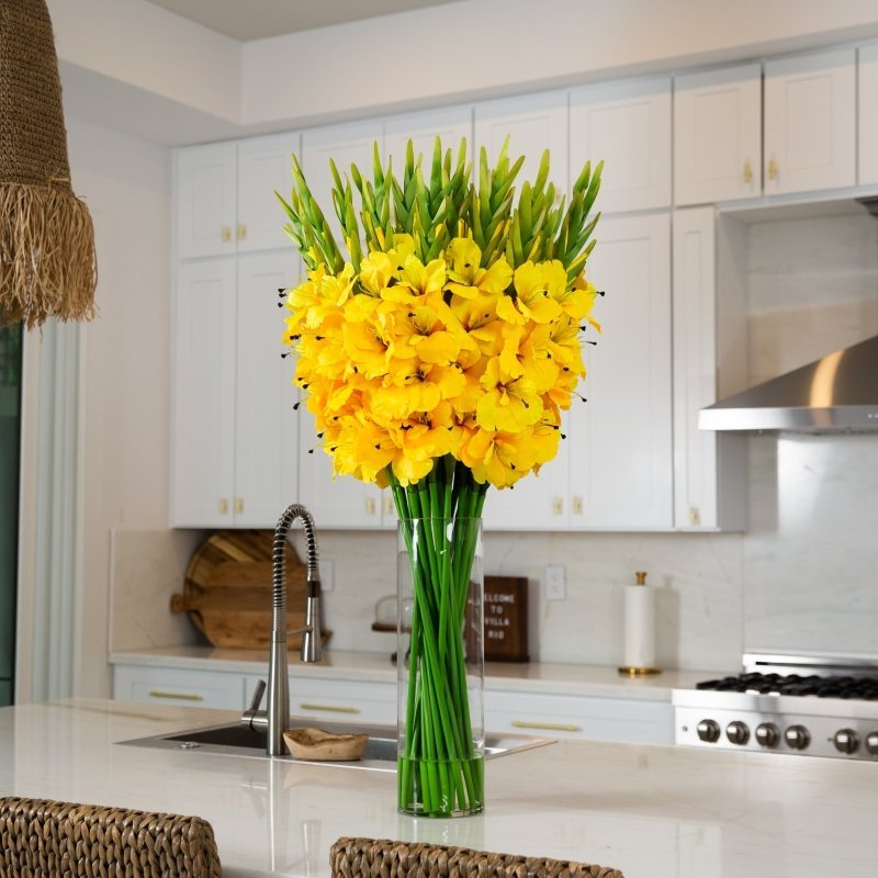 Signature Collection 44” Gladiola Artificial Arrangement in Glass Vase - FCHF CITY