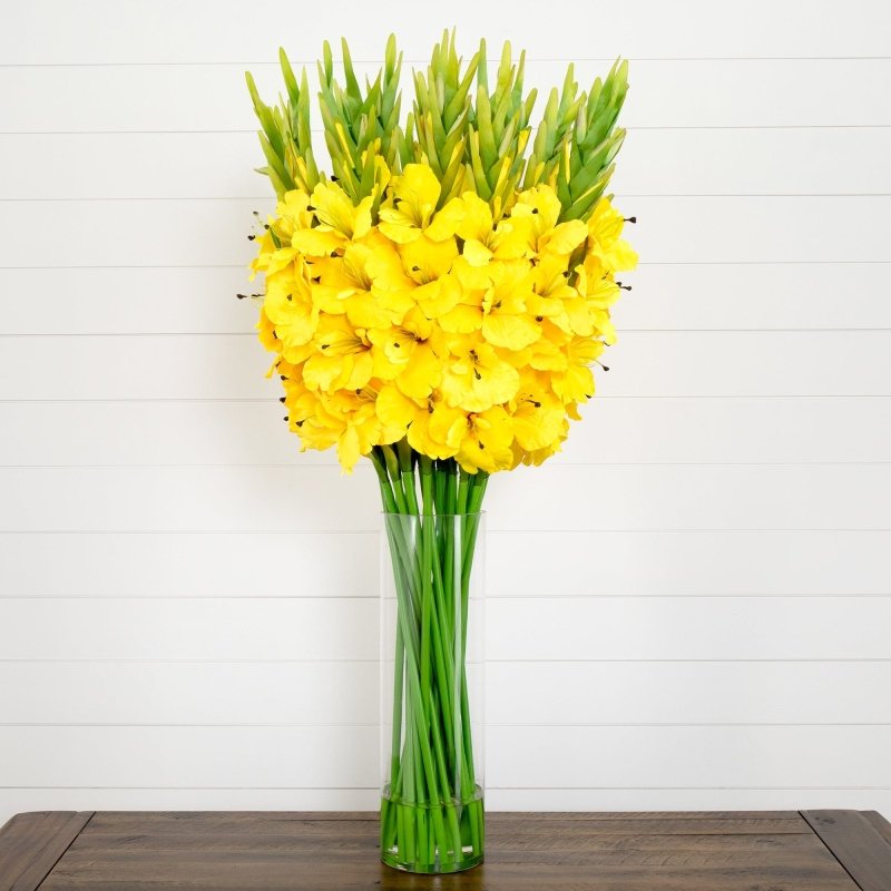 Signature Collection 44” Gladiola Artificial Arrangement in Glass Vase - FCHF CITY