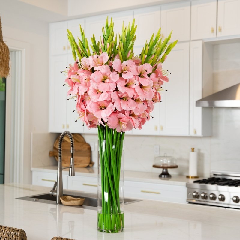 Signature Collection 44” Gladiola Artificial Arrangement in Glass Vase - FCHF CITY