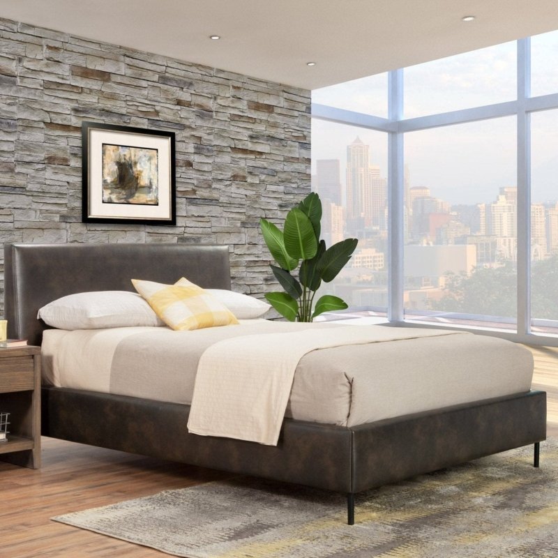 Sophia Faux Leather Platform Bed, Gray - FCHF CITY