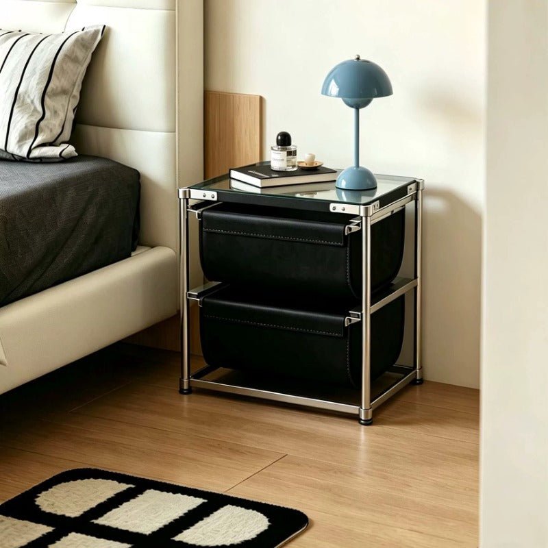 Stainless Steel PU Leather Drawer Storage Rack with Glass Top - FCHF CITY