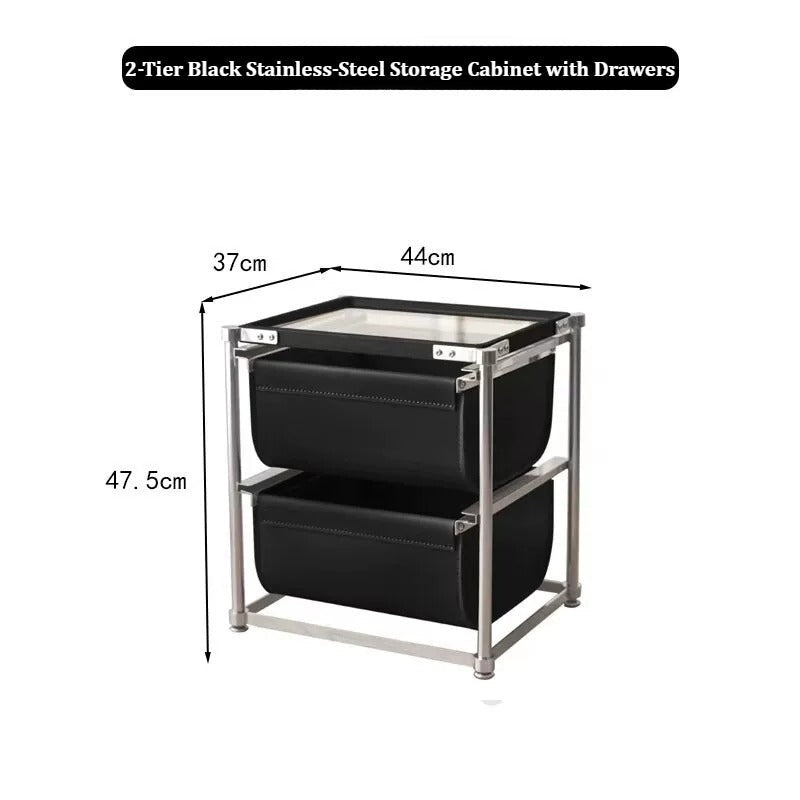 Stainless Steel PU Leather Drawer Storage Rack with Glass Top - FCHF CITY