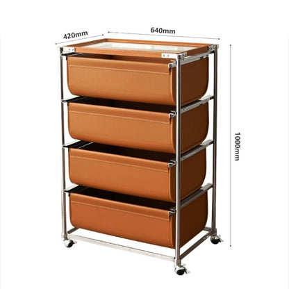 Stainless Steel PU Leather Drawer Storage Rack with Glass Top - FCHF CITY
