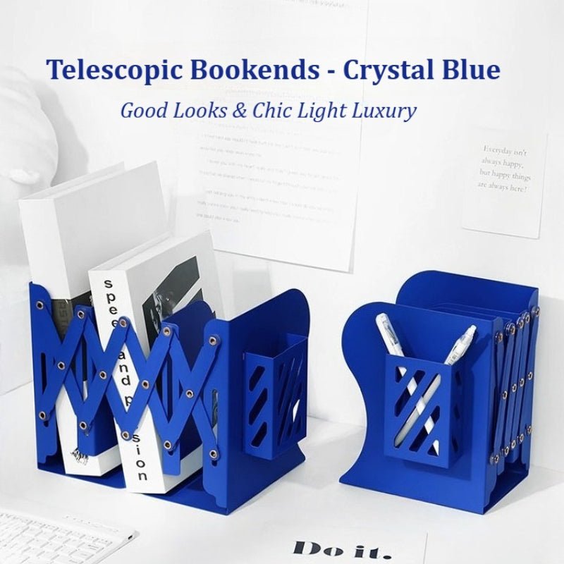 Telescopic Expandable Metal Bookends - Crystal Blue - FCHF CITY