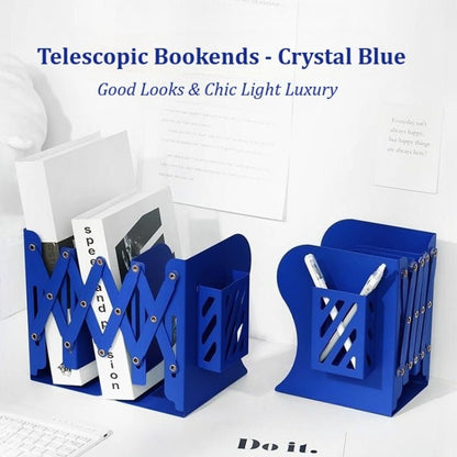 Telescopic Expandable Metal Bookends - Crystal Blue - FCHF CITY